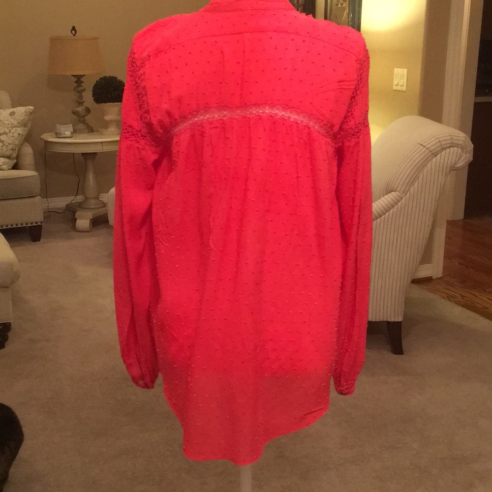Free People coral red buttondown blouse in large. - Picture 6 of 8